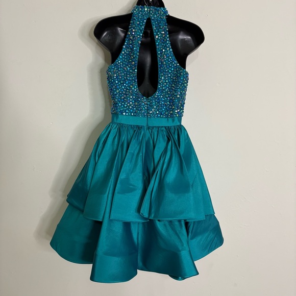 Sherri Hill Teal Rhinestone Halter Homecoming/Cocktail Dress - Size: 2 - NWT - Picture 2 of 14